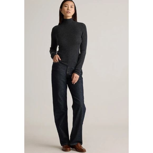 Quince 100% Cashmere Featherweight Ribbed Mock Neck Turtleneck Sweater Gray - Picture 15 of 15